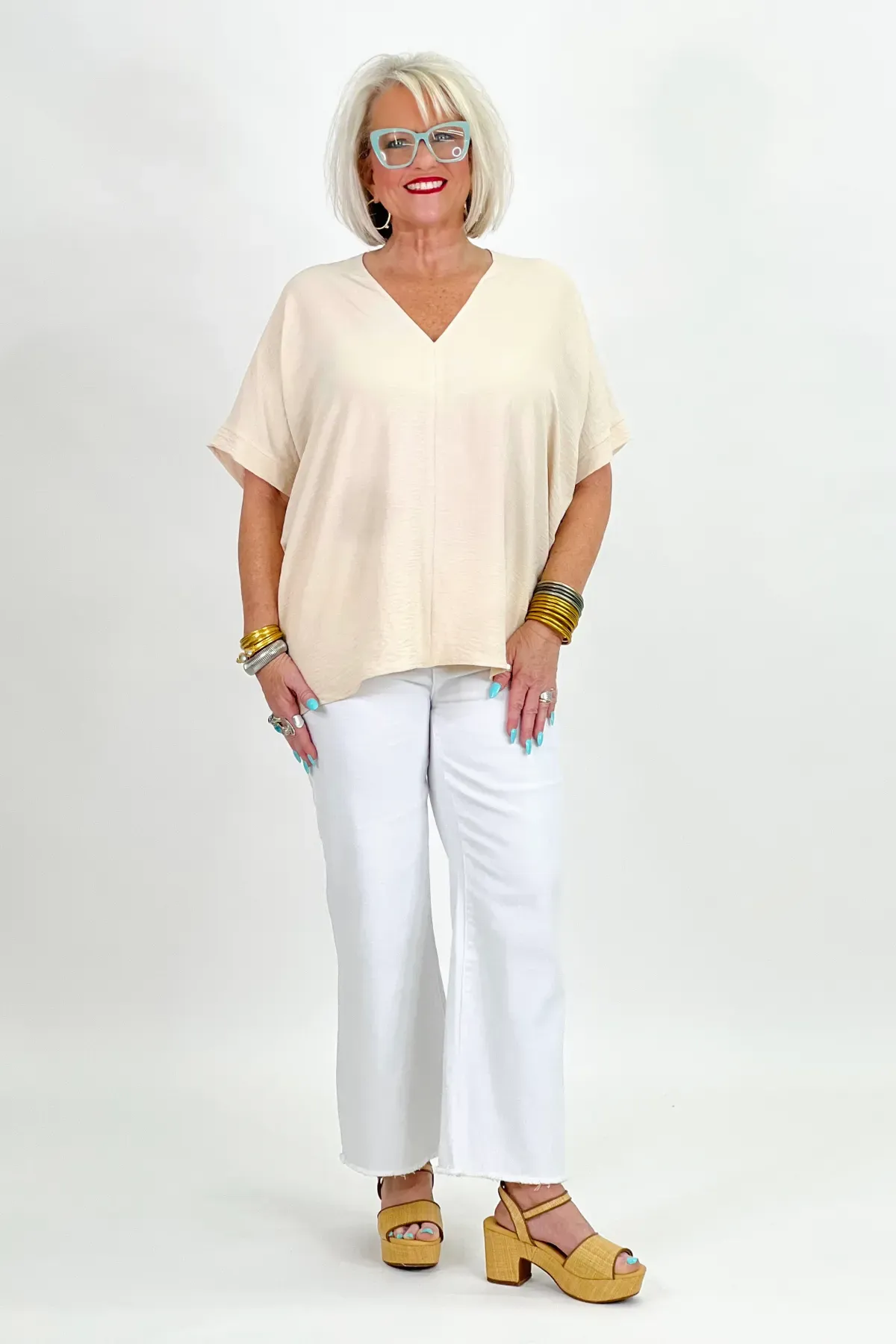 Oatmeal V-Neck Top