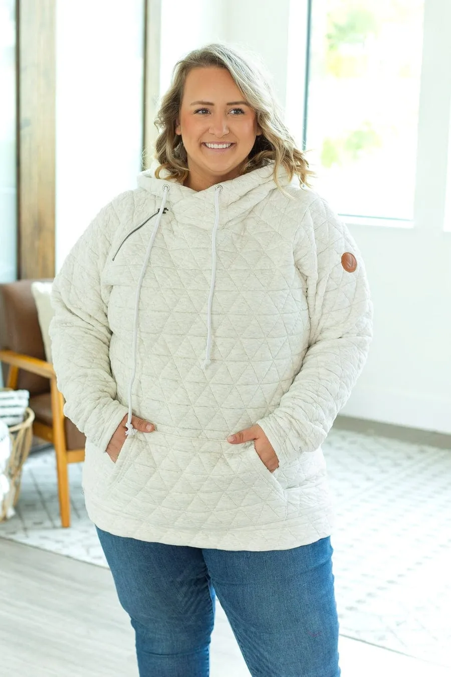 PHC- Quilted Asymmetrical Zip Hoodie in Oatmeal