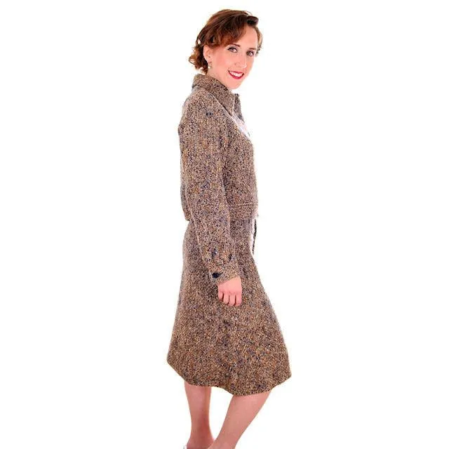 Vintage Mohair Skirt Suit Charcoal/ Gold Tweed Couture Belgium 1970s Womens Medium