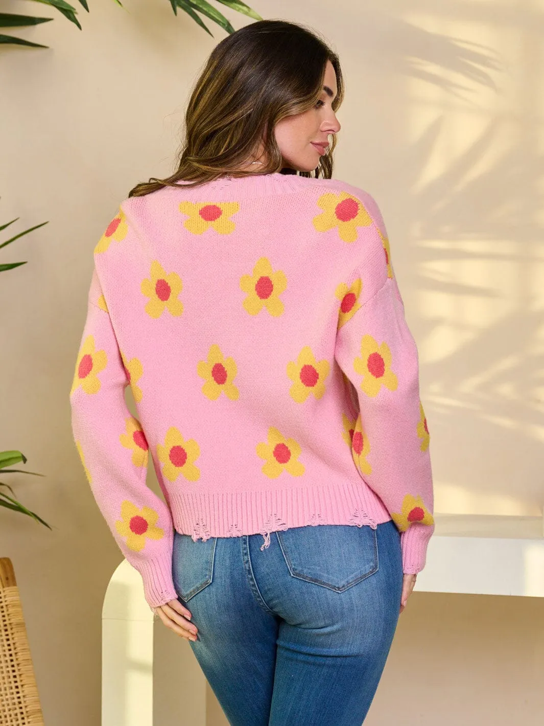 WOMEN'S LONG SLEEVE V-NECK PULLOVER GRAPHIC SWEATER
